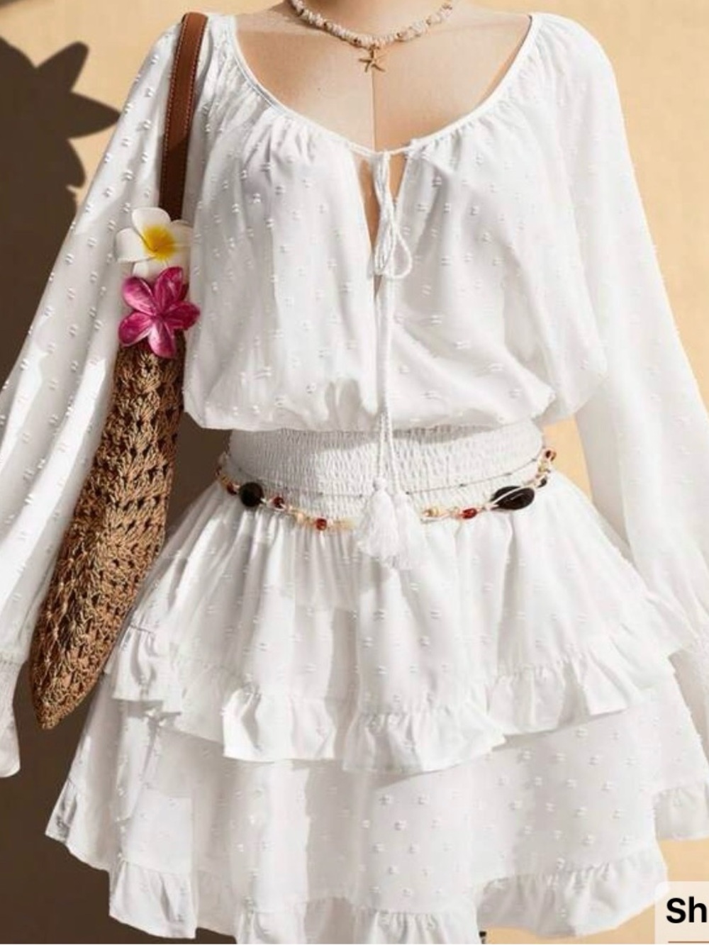 SHEIN White Tiered Mini Dress with Smocked Waist
